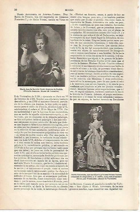 LAMINA ESPASA 1075: Retratos de Maria Ana de Borbon y Maria Antonieta de Francia
