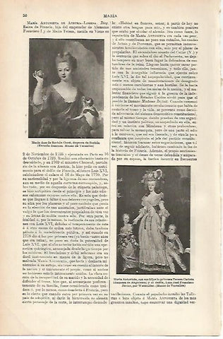 LAMINA ESPASA 1075: Retratos de Maria Ana de Borbon y Maria Antonieta de Francia