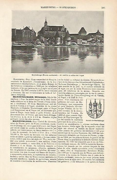 LAMINA ESPASA Alemania 1084: Vista de Marienburgo Alemania