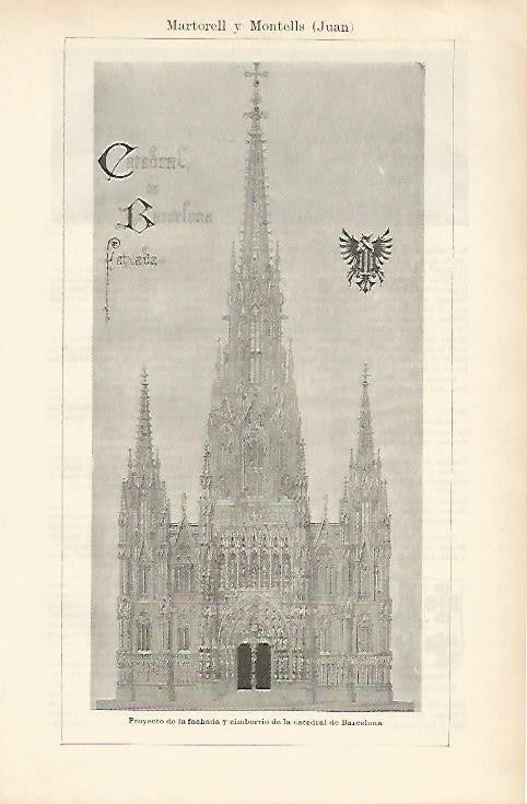 LAMINA ESPASA 1140: Proyecto de la fachada de la Catedral de Barcelona 