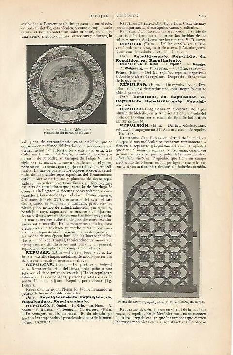 LAMINA ESPASA 1033: Bandeja repujada y puerta de hierro repujado