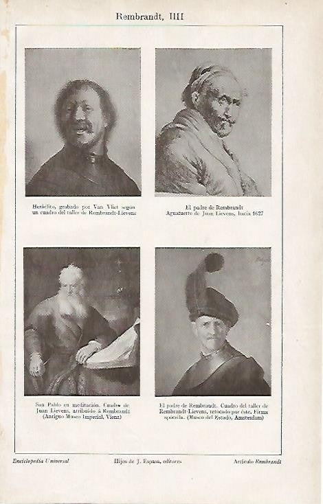 LAMINA ESPASA 1011: Obras pictoricas de Rembrandt