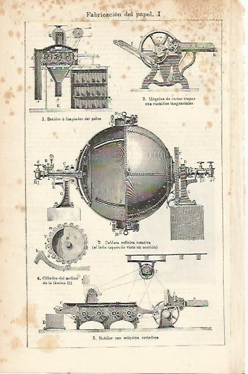 LAMINA ESPASA 1419: Maquinas para fabricar papel