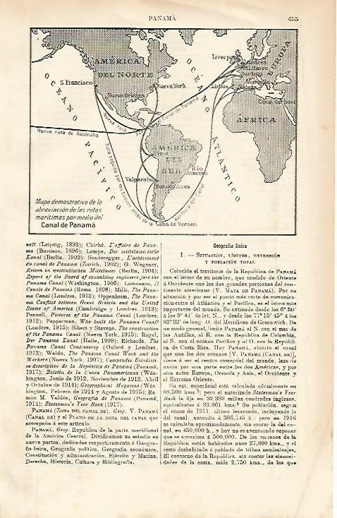 LAMINA ESPASA 1456: Mapa las rutas maritimas del Canal de Panama