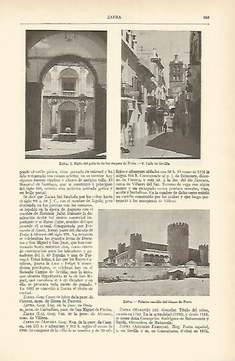 LAMINA ESPASA 1623: Vistas de Zafra Badajoz