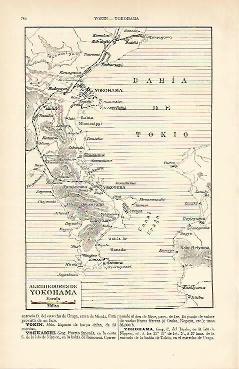 LAMINA ESPASA 1646: Mapa de los alrededores de Yokohama Japon