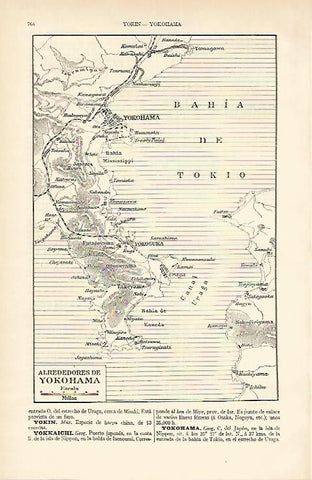 LAMINA ESPASA 1646: Mapa de los alrededores de Yokohama Japon