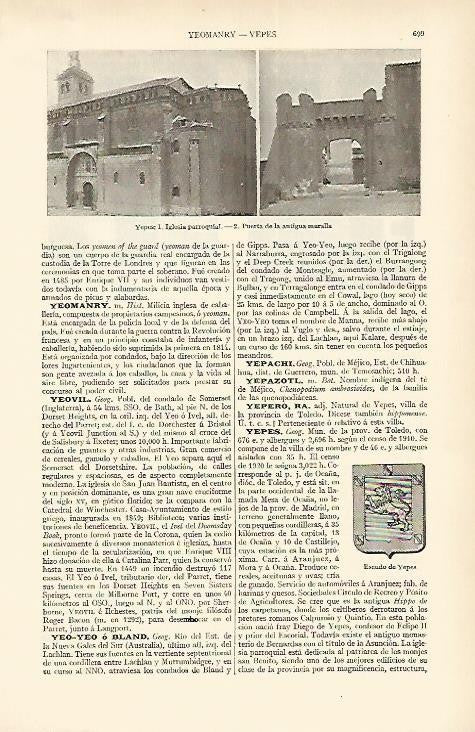 LAMINA ESPASA 1650: Vistas de Yepes Toledo