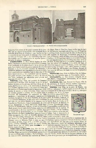 LAMINA ESPASA 1650: Vistas de Yepes Toledo