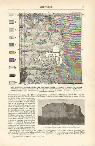 LAMINA ESPASA 1652: Mapa geologico de Yellowstone Estados Unidos