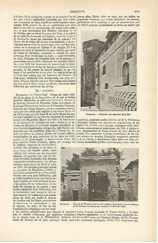 LAMINA ESPASA 1677: Detalles de la ciudad de Zaragoza