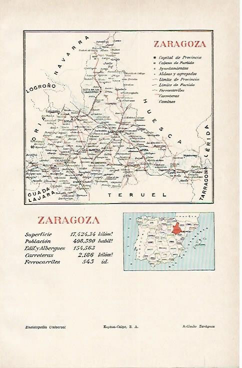 LAMINA ESPASA 1680: Mapa de la provincia de Zaragoza