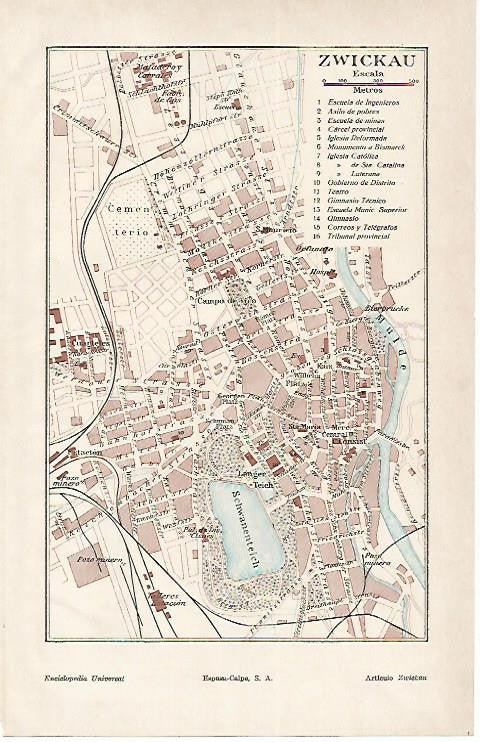 LAMINA ESPASA Alemania 1685: Plano de Zwickau Alemania