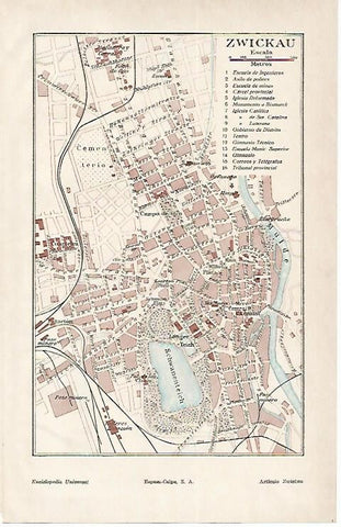 LAMINA ESPASA Alemania 1685: Plano de Zwickau Alemania