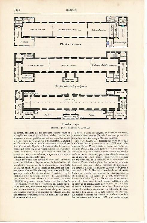 LAMINA ESPASA 1707: Plann de la planta baja del Museo de Artilleria Madrid