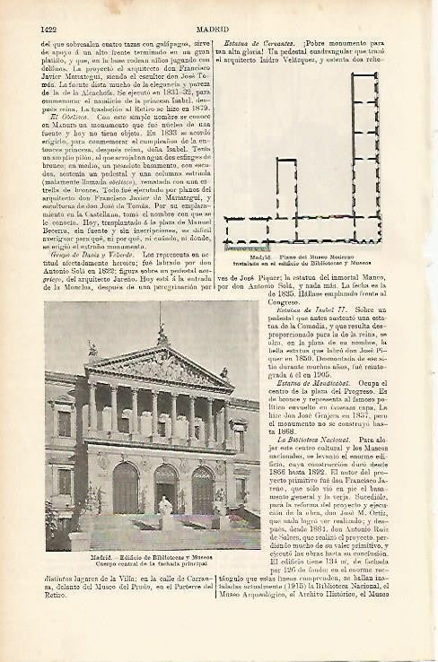 LAMINA ESPASA 1712: Edificio de Bibliotecas y Museos Madrid