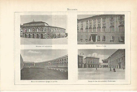LAMINA ESPASA 1745: Edificios de Macerata Italia