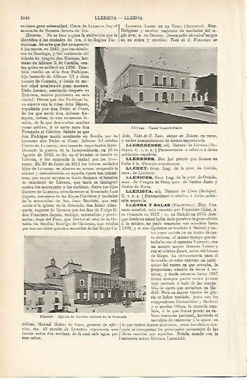 LAMINA ESPASA 1755: Vistas de Llerena Badajoz