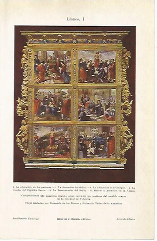 LAMINA ESPASA 1757: Retablo de la Catedral de Valencia obra de Fernando de los Llanos
