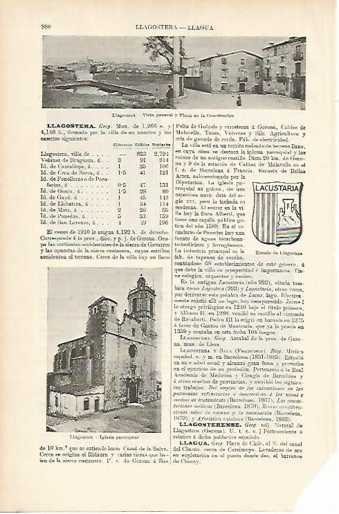 LAMINA ESPASA 1766: Vistas de Llagostera Barcelona