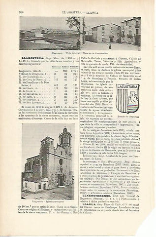 LAMINA ESPASA 1766: Vistas de Llagostera Barcelona