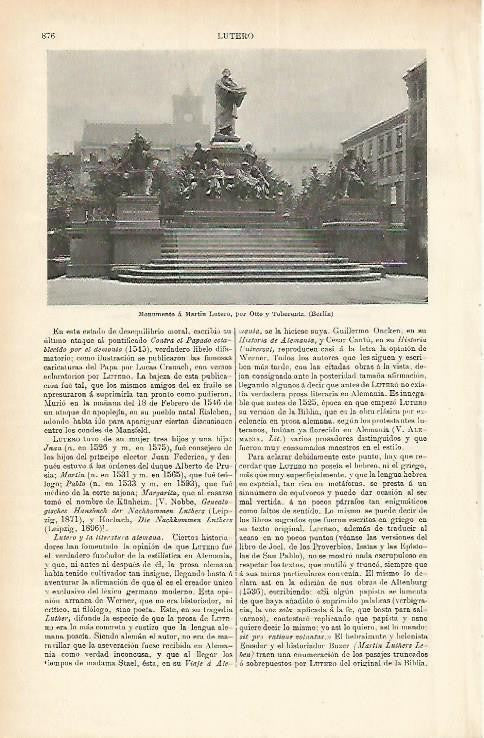 LAMINA ESPASA 1778: Monumentok a Martin Lutero en Berlin