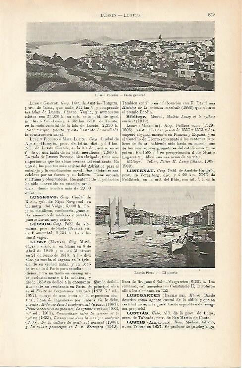 LAMINA ESPASA 1779: Vistas de Lussin Piccolo Austria