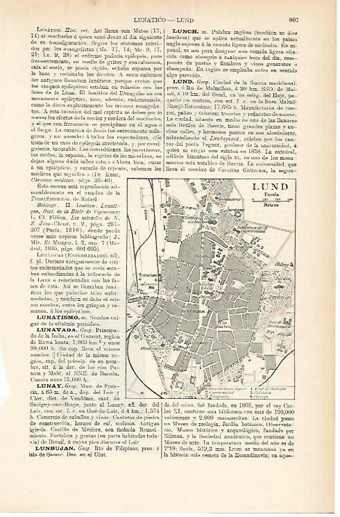 LAMINA ESPASA 1783: Plano de Lund Suecia