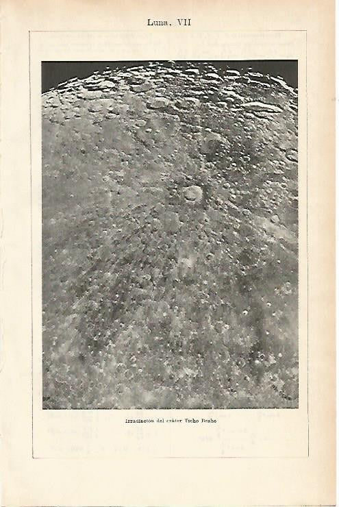 LAMINA ESPASA 1786: Irradiacion del crater Ticho Brahe de la Luna