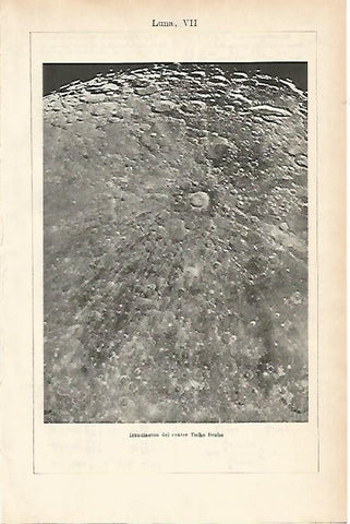 LAMINA ESPASA 1786: Irradiacion del crater Ticho Brahe de la Luna