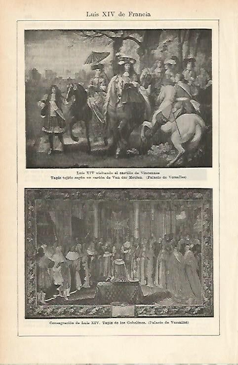 LAMINA ESPASA 1797: Tapices con la imagen de Luis XIV de Francia
