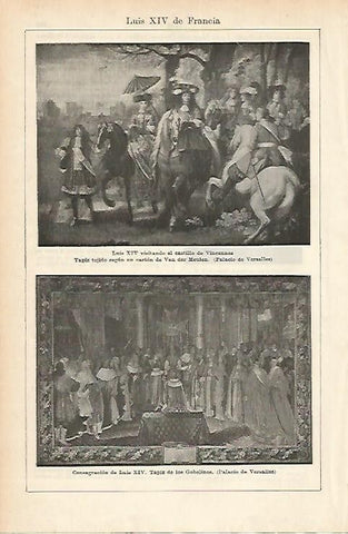 LAMINA ESPASA 1797: Tapices con la imagen de Luis XIV de Francia