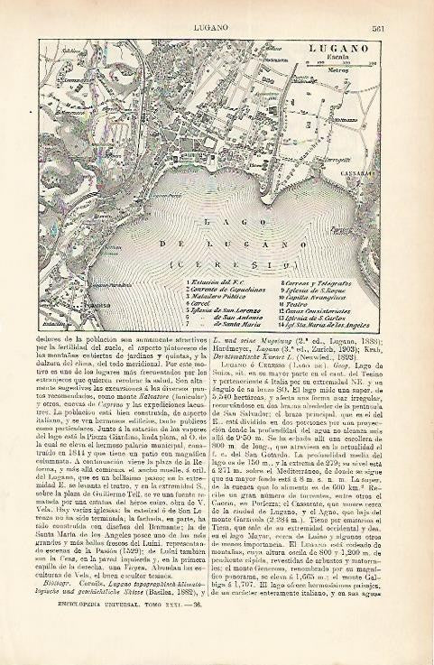 LAMINA ESPASA 1816: Mapa de Lugano