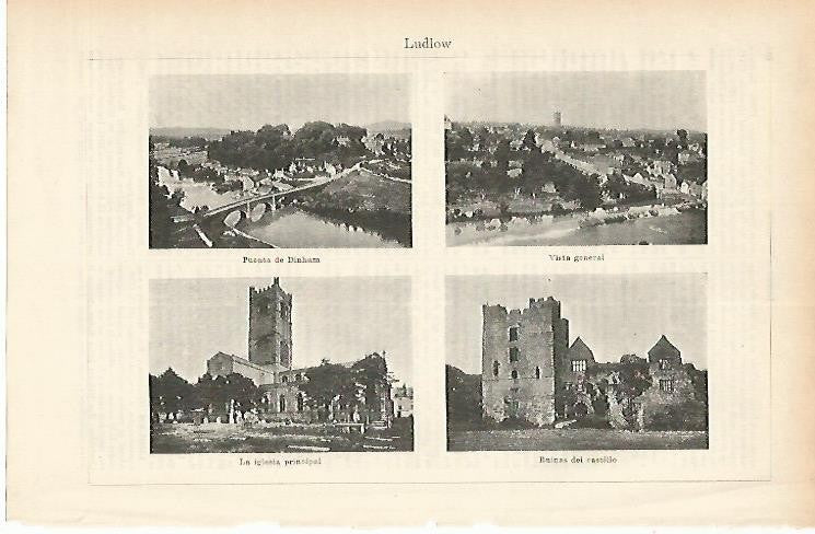 LAMINA ESPASA 1822:  Vistas de Ludlow Inglaterra