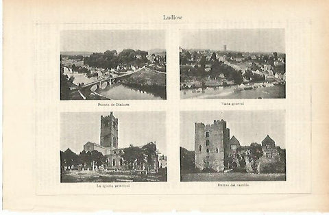 LAMINA ESPASA 1822:  Vistas de Ludlow Inglaterra