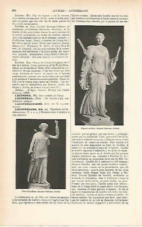 LAMINA ESPASA 1827: Estatuas de Diana Lucifera