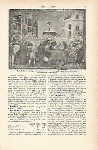 LAMINA ESPASA 1828: Santa Lucia obra de Altichieri y Aranzo