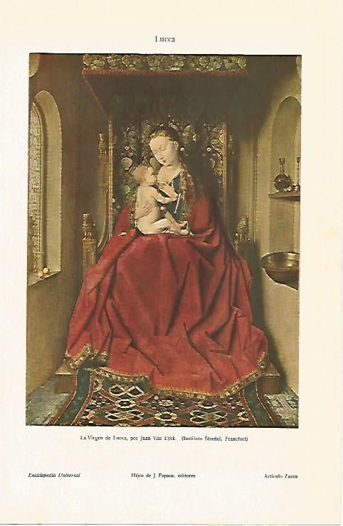 LAMINA ESPASA 1839: La Virgen de Lucca por Van Eyck