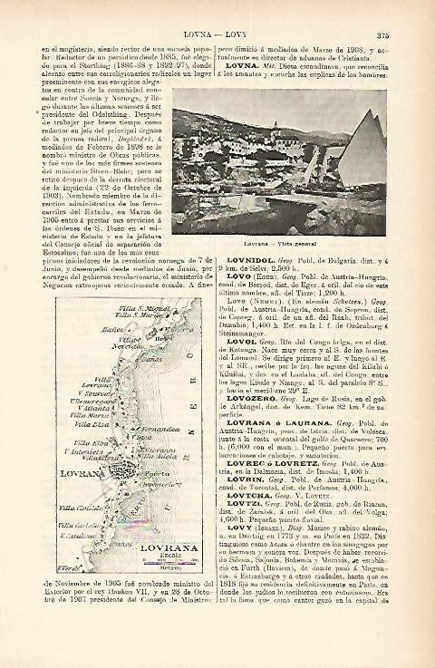 LAMINA ESPASA 1848: Vista general y mapa de Lovrana Austria