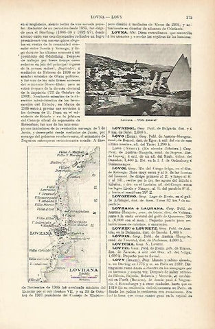 LAMINA ESPASA 1848: Vista general y mapa de Lovrana Austria