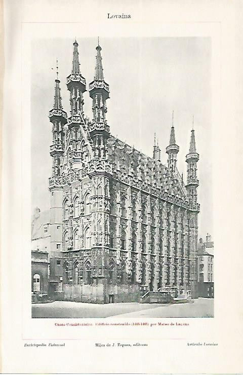 LAMINA ESPASA 1850: Casas Consistoriales de Lovaina Belgica