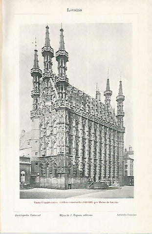 LAMINA ESPASA 1850: Casas Consistoriales de Lovaina Belgica