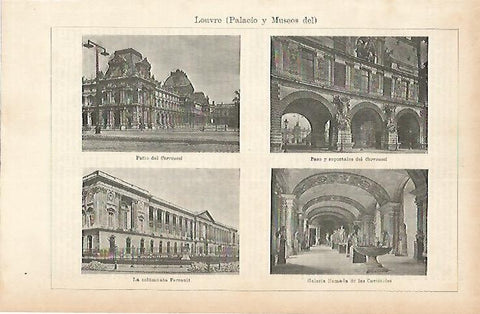 LAMINA ESPASA 1854: Vistas del Palacio del Louvre Paris