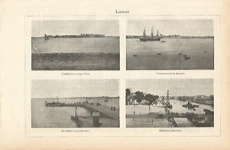 LAMINA ESPASA 1864: Vistas de Lorient Francia