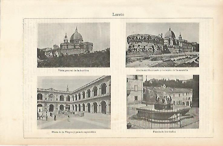 LAMINA ESPASA 1866: Vistas de Loreto Italia