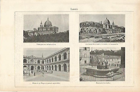 LAMINA ESPASA 1866: Vistas de Loreto Italia