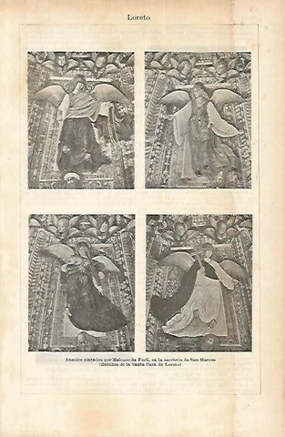 LAMINA ESPASA 1867: Angeles pintados por Da Forli en la Basilica de la Santa Casa de Loreto