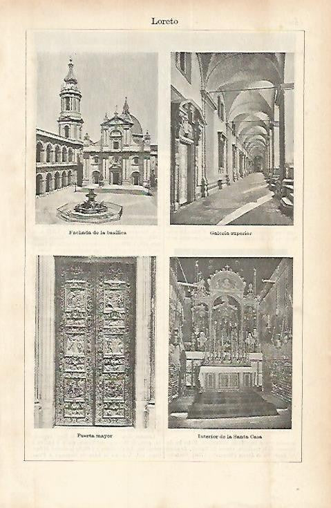 LAMINA ESPASA 1868: Basilica de la Santa Casa de Loreto