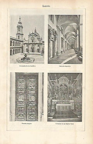 LAMINA ESPASA 1868: Basilica de la Santa Casa de Loreto