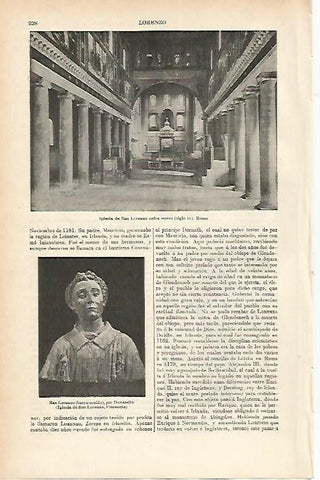 LAMINA ESPASA 1871: Iglesia de San Lorenzo Roma